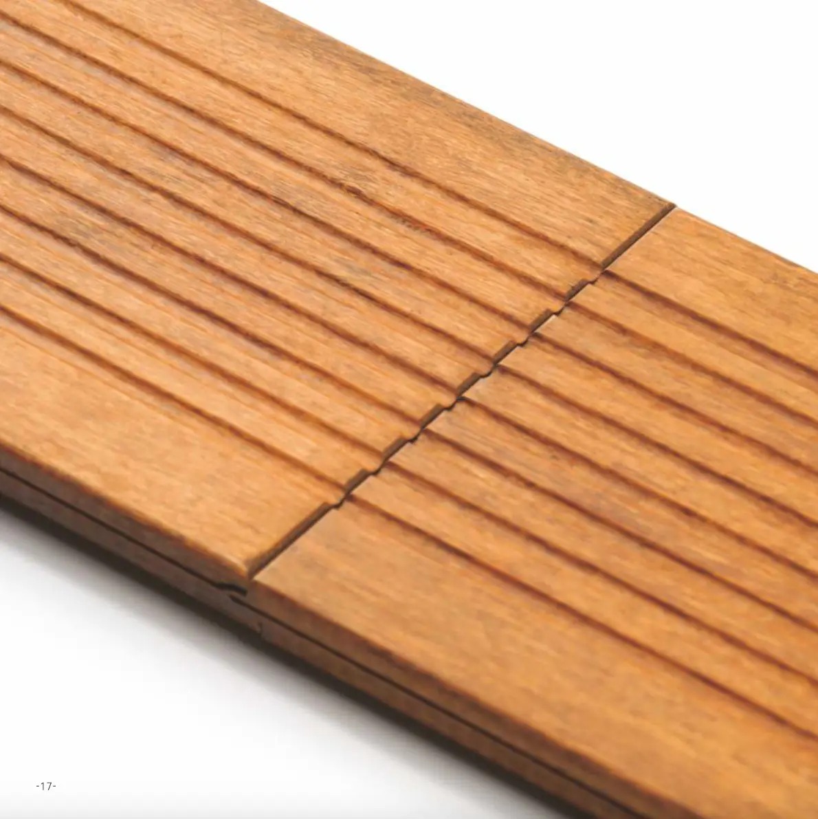 Two dasso CTECH bamboo decking boards meeting at a butt joint