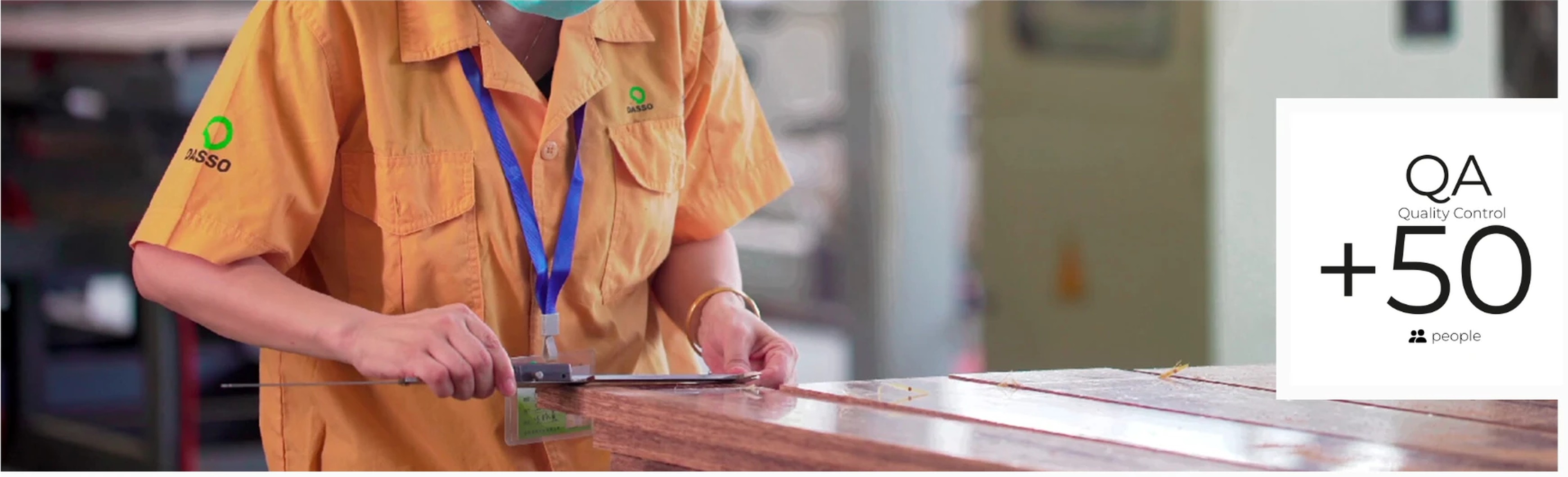 dasso quality control technician measuring a bamboo board